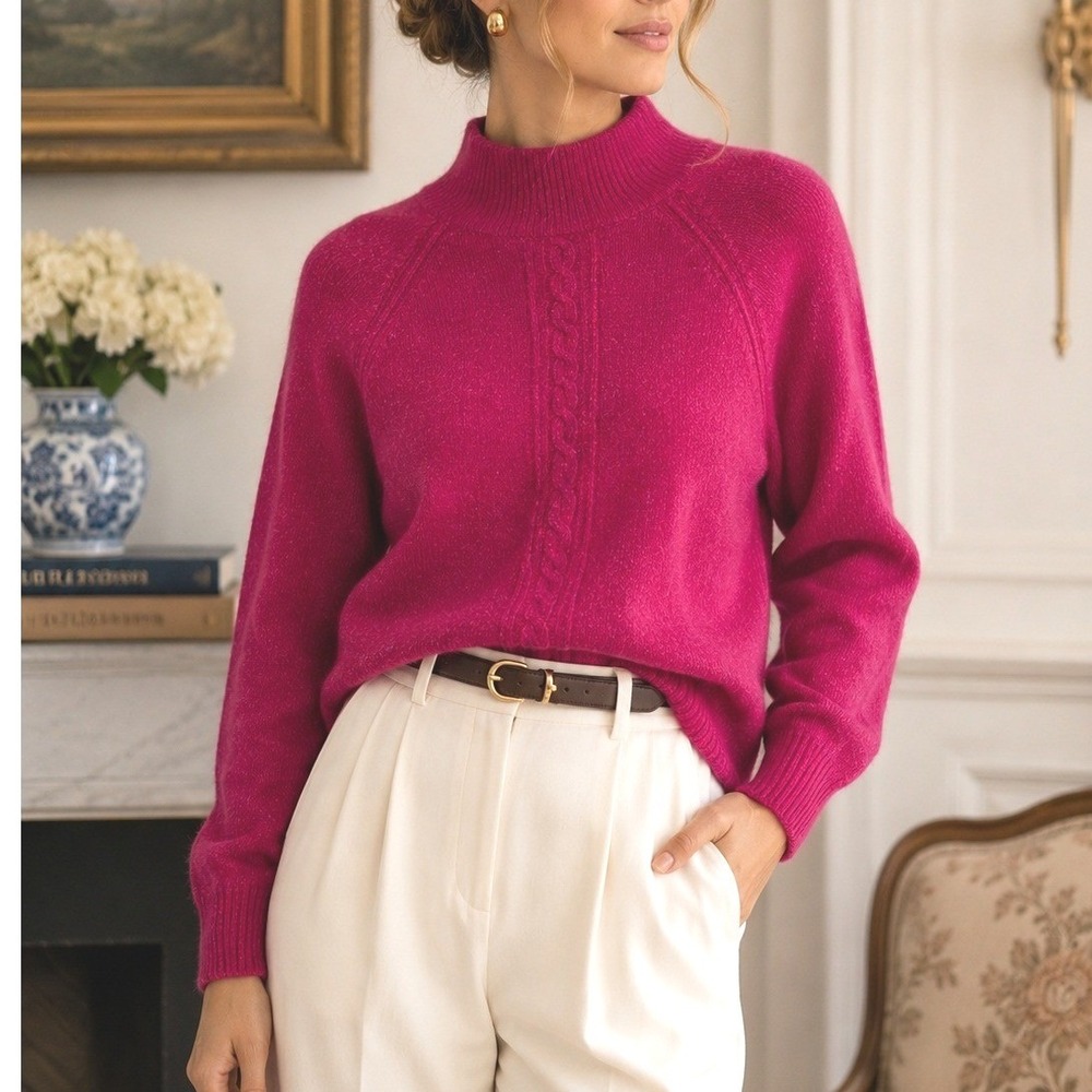 Neill Flowers Angora Blend Mock Neck Cable Knit Sweater Old Money Vintage